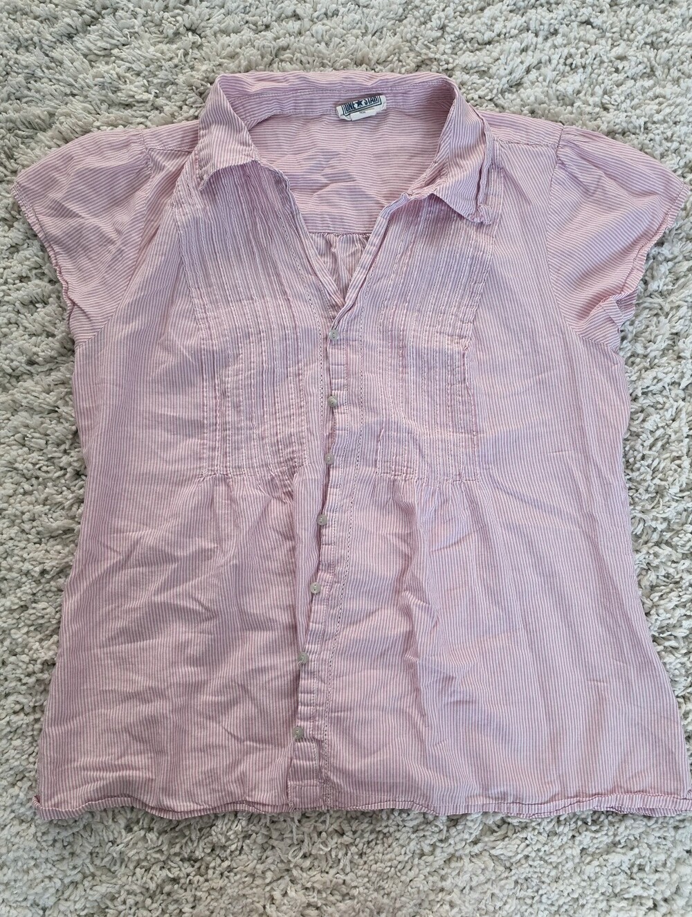Converse One Star Womans Y2K Pink Striped Ruched Short Sleeve Collared Top